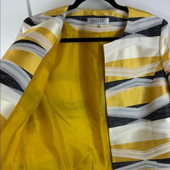 Kasper Women's Chevron Patterned Professional  Blazer Yellow Black Size 14 e - Picture 3 of 7
